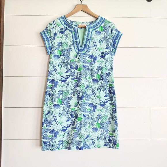 Vineyard Vines Bird Print Linen Blend Cordia Embroidered Shift Dress Preppy 0 - Picture 3 of 12